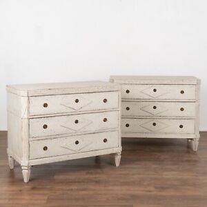 Pair Gustavian White Painted Chest Of Drawers Sweden Circa 1840 80