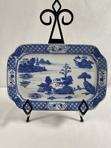 Chinese Export Blue White Canton Porcelain 11 7 25 Rectangle Platter 60