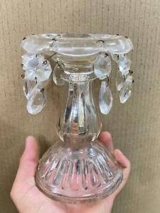Old Vintage Rare Unique Cut Glass Crystal Candle Table Lamp Candle Holder