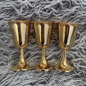 Set Of 3 International Silver Company Goblets Electroplated 23 Kt Gold Plated