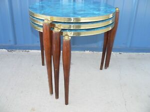 Vintage Retro Mcm Set Of 3 Nesting Tables W Marbled Formica Tops Spider Legs
