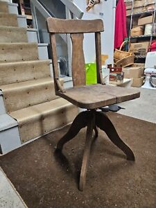 Antique Small Wood Adjustable Height Swivel Chair