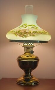 Vintage Solar Lamp Co Lamp Shade Reverse Hand Painted Glass 10 Fitter Beautiful