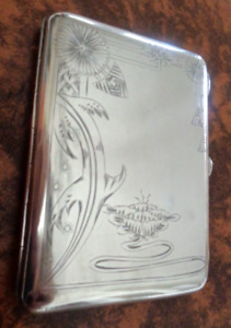 Antique Russian 84 Sterling Silver Cigarette Case 168gr Ruby Catch Floral Etched