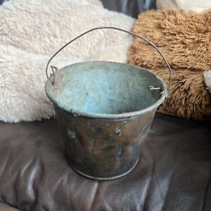 Antique Handmade Tin Bucket Pail Bail Handle Old