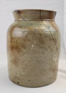 Antique Salt Glazed Stoneware Crock W Roberts Binghamton Ny Primitive Rustic