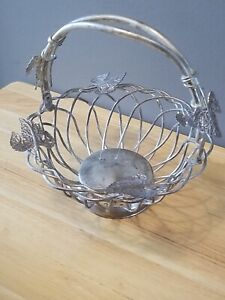 Vintage Godinger Silver Plated Large Wire Leaf Vine Basket W Moveable Handle