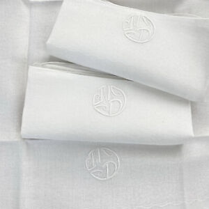 Per 6 12available Md Monogram White Linen Antique French Napkin Damask Tabl