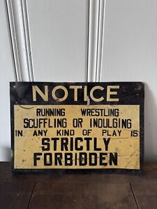 Antique Running Playing Wresting Forbidden Tin Sign
