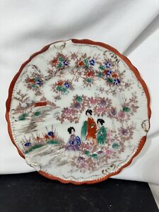 Antique Japanese Handpainted Porcelain Kutani Plate Geisha Women Garden 7 5 