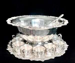 Towle Grand Duchess Punch Bowl Set Tray 12 Cups Ladle Silverplate Vintage