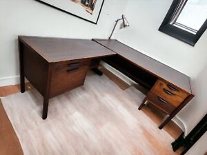 Jens Risom Mid Century L Shaped 2 Piece Exeutive Corner Desk Signed Mid Century