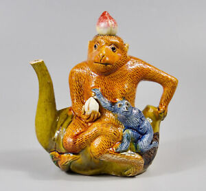 Antique Chinese Monkey Shaped Porcelain Tea Pot 19th C