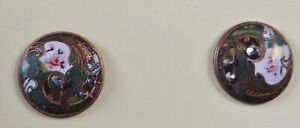 Antique Buttons 2 Fancy French Champleve Enamel And Cut Steel Roses