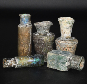 Lot Sale 5 Ancient Roman Glass Medicine Cosmetic Bottle C 1st 3rd Century Ad