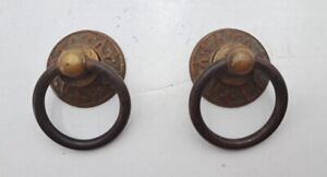 Victorian Eastlake Drop Ring Drawer Pulls Drop Knobs Brass Hardware Lot Of 2