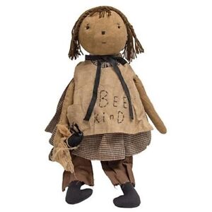New Primitive Grungy Aged Bee Kind Doll With Her Honey Bee Figure 25 
