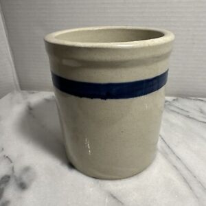 Antique Heavy Crock Beater Jar Blue Band Unmarked Stoneware Excellent Condition