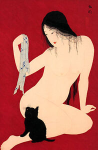 Virgin And Black Cat 30x44 Japanese Print Hiroaki Asian Art Japan Ltd Edition