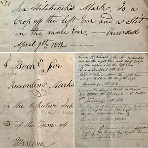 1812 Agricultural Manuscript Journal Cattle Markings Massena New York Settlers