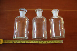Acid Bottles W Ground Stoppers Old Lot Of 3