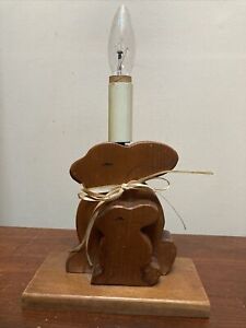 Primitive Handmade Rustic Folk Art Vintage Hand Painted Wood Rabbit Bunny Lamp
