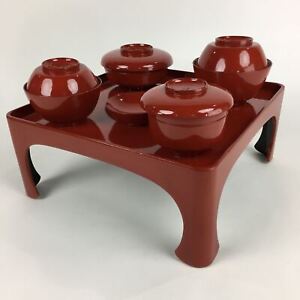 Japanese Wooden Legged Tray Lacquered Table Lidded Bowls Set Vtg Ozen Ur734