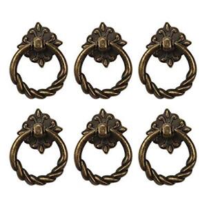 6pcs Vintage Bronze Drop Ring Knobs Pulls Handles For Dresser Drawer Antique