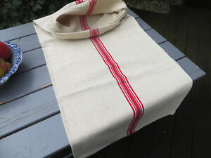 Antique Long Grainsack Feedsack Handwoven Linen European Sack Red Stripe Sack
