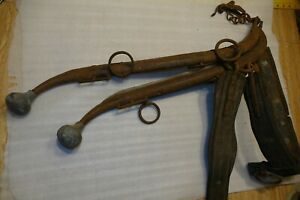 30 Antique Vintage Primitive Horse Hames Wood Metal Brass Knobs Some Leather
