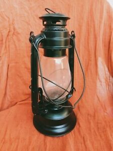 Antique Oil Lantern Iron Glass Kerosene Working Black Finish Lamp Home Decor