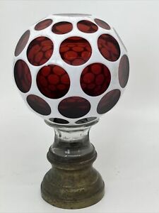 Antique Cut To Ruby Red Crystal White Enamel Balustrade Banister Ball Finial