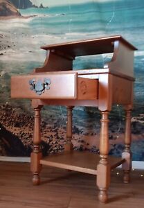 Unique Antique Oak Wood End Table From Heywood Step Style 2 Tiers With Drawer