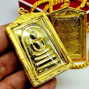 Phra Somdej Magic Chinnabunchorn Thai Buddha Amulet Pendant Gold Micron Case