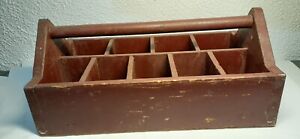 Wi Barn Antique Vintage Wood Carpenter Box Nail Carrier Tool Tote Country Decor