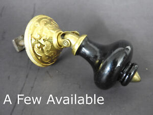1 Antique Eastlake Teardrop Wood Brass Drawer Pulls Old Vintage Knob Handle