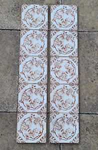 Set Of Ten Fireplace Tiles George Marsden Brown Floral Transfer Print C1890 Ae1