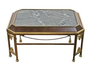 Gray Green Marble Metal Table With Brass Accentsantique Marble Top Coffee Table