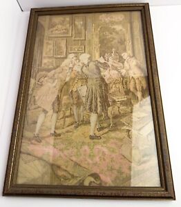 Antique Tapestry Elegant Men Palace Room In Ornate Wood Frame 20 5 X 14 5 