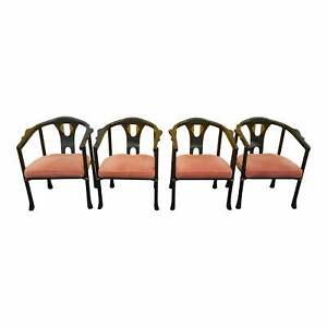 James Mont Mid Century Asian Black Lacquer Horseshoe Chairs By Century Company 4