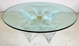 Vintage Signed Butterfly Lucite Brass Glass Coffee Table By Lion In Frost