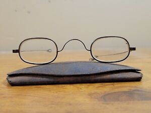 Rare Antique Wire Rimmed Square Prescription Eyeglasses W Case Preowned