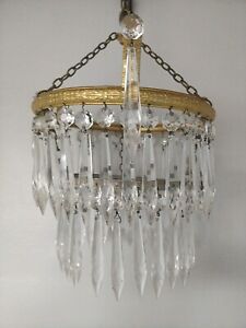Antique Vintage 2 Tier Waterfall Crystal Chandelier Light