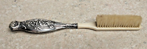 Antique Sterling Silver Handle High Relief Mustache Beard Brush Repousse