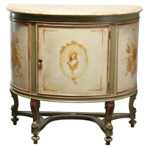 Antique French Louis Xv Style Faux Painted Cameo Demilune Console Table 20th C