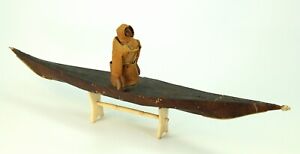  Antique 19th C Inuit Eskimo Kayak Model With Stand