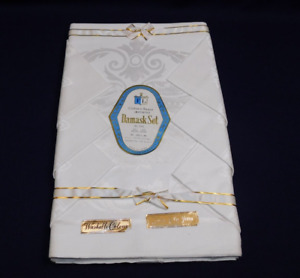 50 X 66 Damask Tablecloth And Napkin Set White Nos Fl Brand Japan
