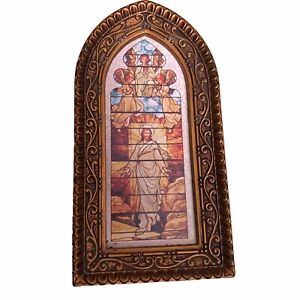 Vintage Plastic Stained Glass Mirror Lol Religious Photo Jesus Decor Display
