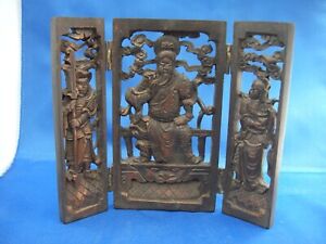 Very Fine Old Chinese Carved Wood Table Screen 6 75 In Emperor And Attendants