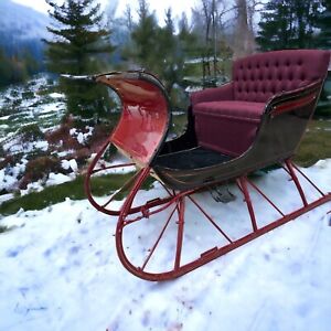 Restored Antique 2 Passenger Horse Drawn Sleigh With Shafts Red